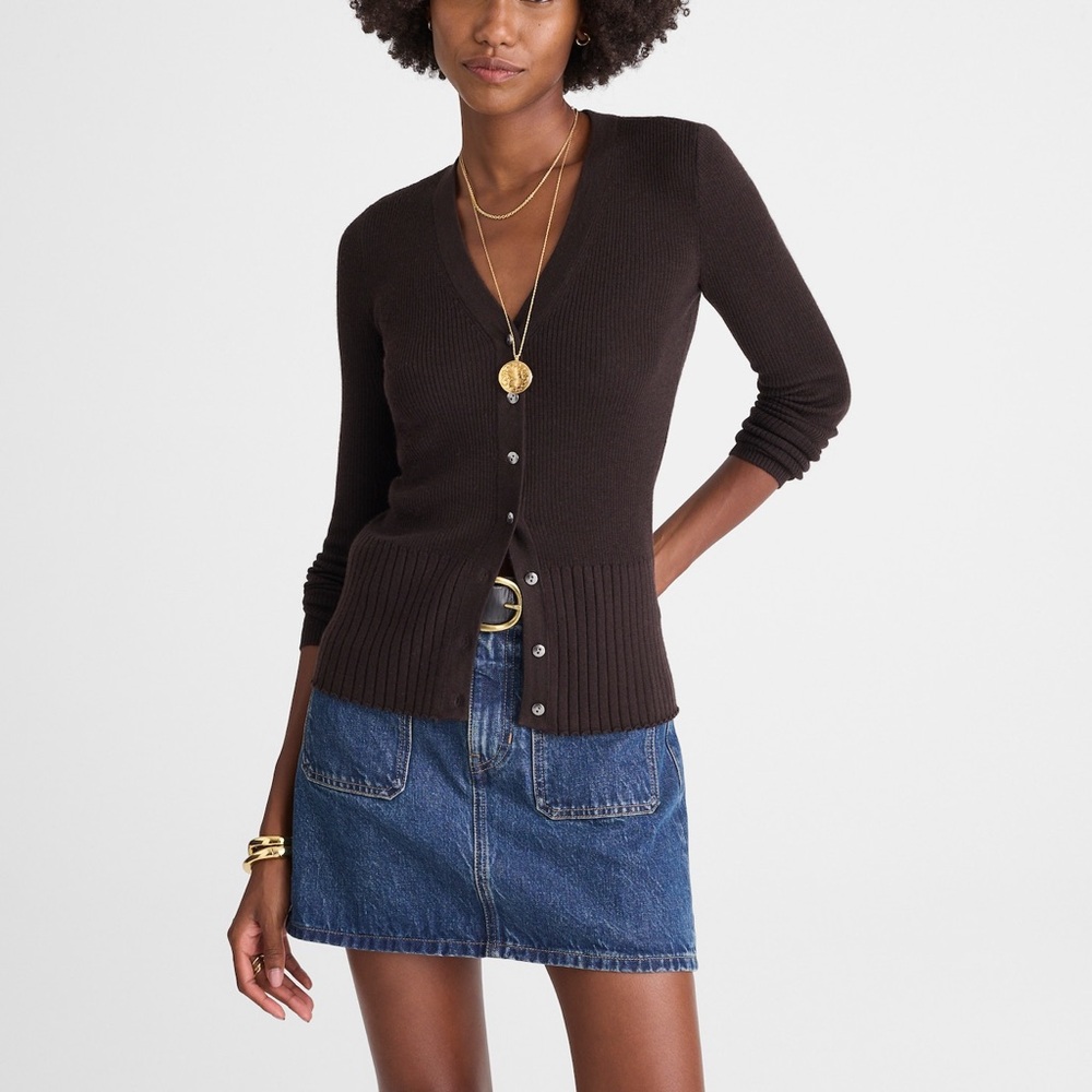 NWT Madewell Deep V-Neck Cardigan in Merino-Silk Blend SMALL HOLE ALONG SEAM